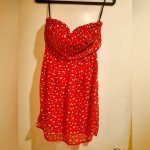 Red strapless dress with black and white hearts Size M.Brand:Minuet